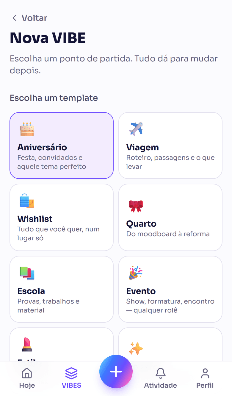 Tela do Viraê: CRIAR VIBE